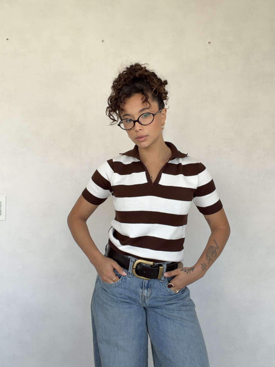 Polo inspiração ZARA Marrom COM BRANCO